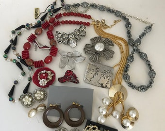 Grab Bag, vintage jewelry, assortment, necklace, earrings, bracelets, repurpose jewelry, mystery box, costume jewels