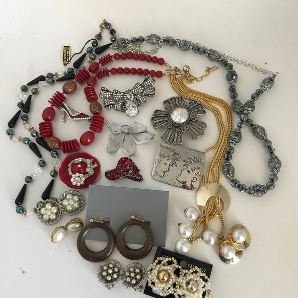 Grab Bag, vintage jewelry, assortment, necklace, earrings, bracelets, repurpose jewelry, mystery box, costume jewels