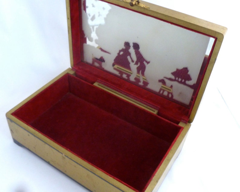 Jewelry Box golden jewel case 6 12x10x3 12 Scottie Dog Jewel box trinket storage lined hinged box Silhouette art Silhouettes