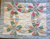 25 x 31 quot patchwork quilt, small quilt, pastel quilt, crib quilt, wall hanging, table topper, country decor, shabby decor,