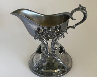 Vintage FB Rogers Silver Plate Gravy Boat with Warming Stand, Silver Plated Sauce Server, Chafing Stand, Holiday Dining, Tableware