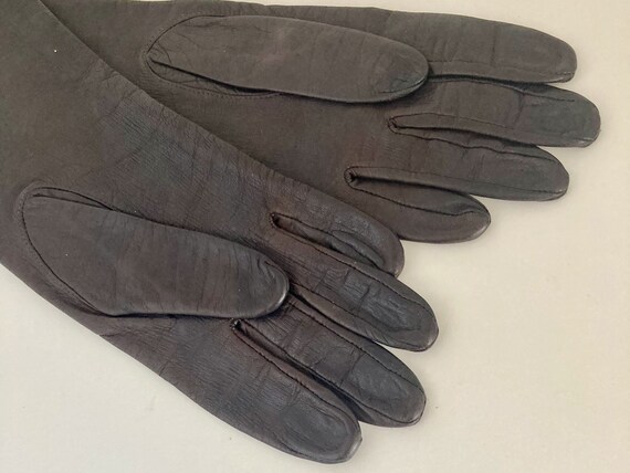 Vintage black gloves, size 7 10" length, retro fa… - image 3