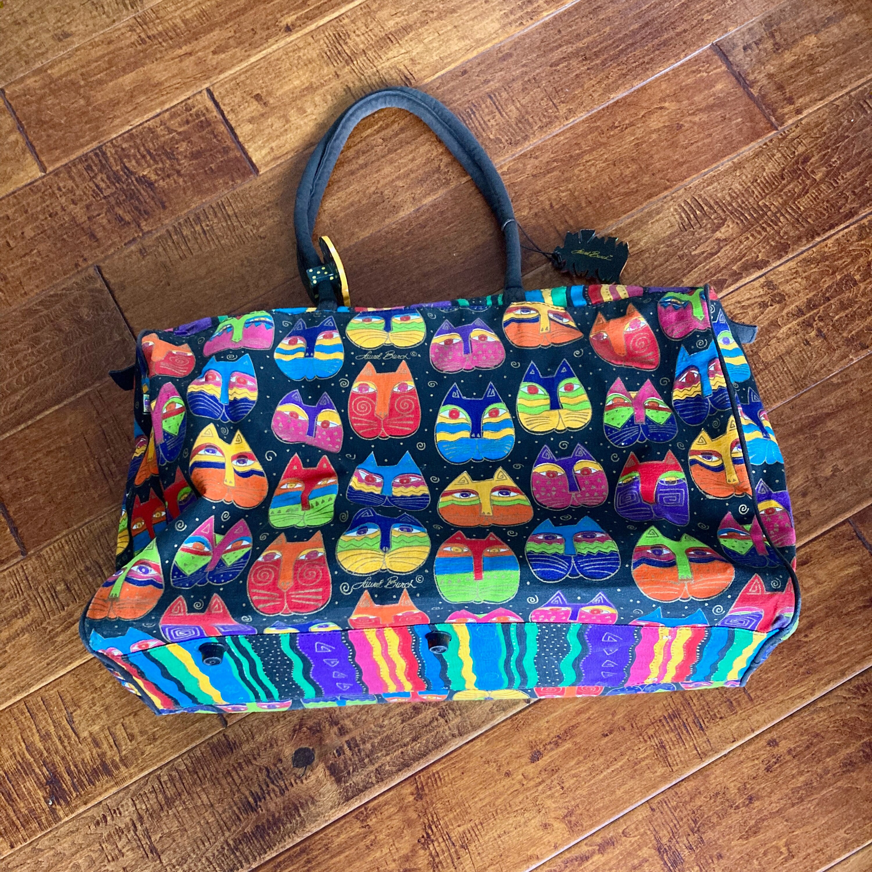 Laurel Burch Large Tote Cat Design 16x22x8 Inches, Feline Pattern