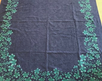 Vintage tablecloth, 49x62 inches, blue green, grapes leaves, gen collection made in Japan, table linens, dining and serving, country decor