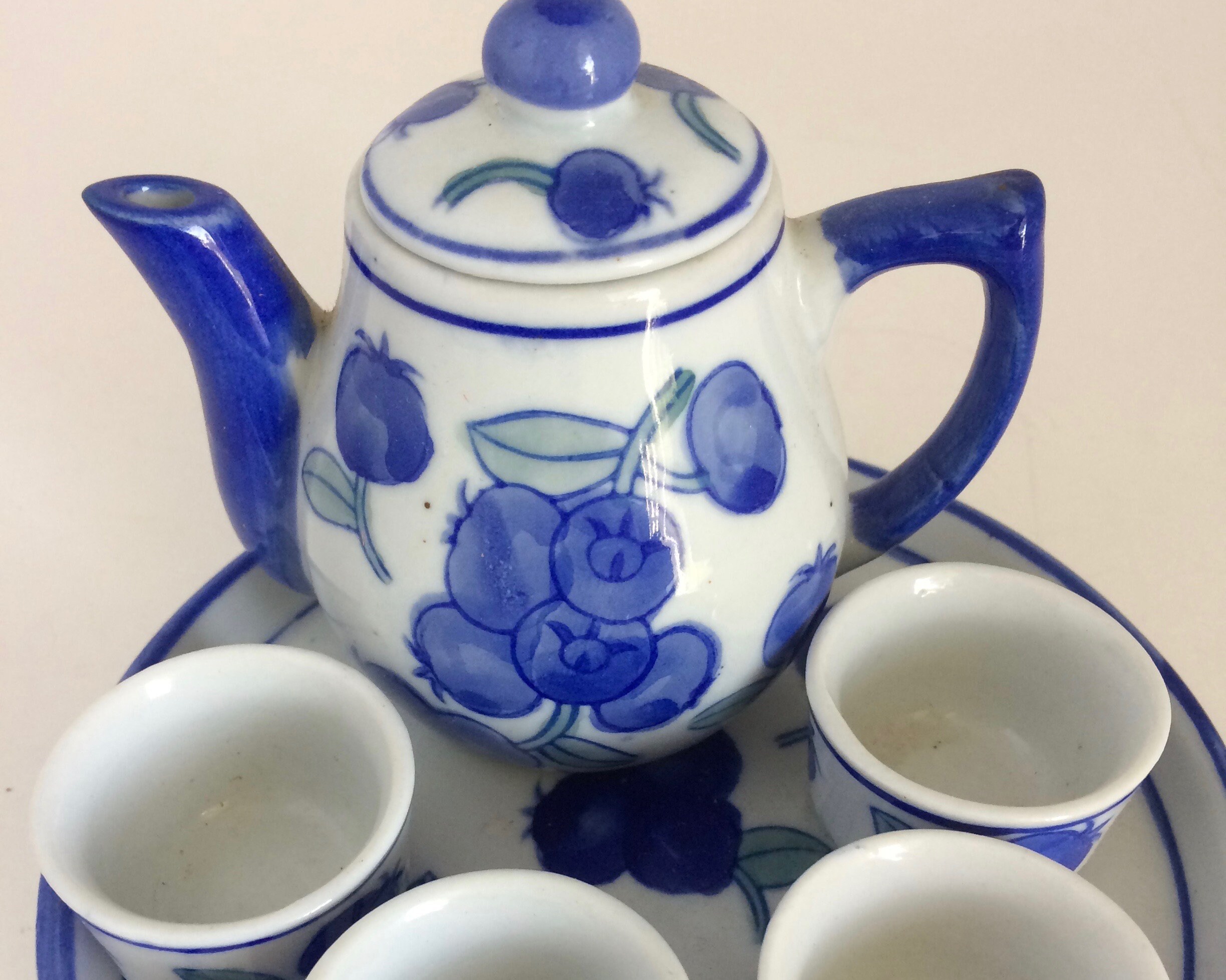 Tea set blue white tea set 3 1/2 tea pot 1 Etsy