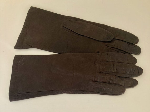 Vintage black gloves, size 7 10" length, retro fa… - image 1