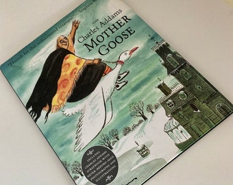 Charles Addams Mother Goose, Addams scrapbook photos illustrations, hardcover book dust jacket, Addams Family, 2002 edition