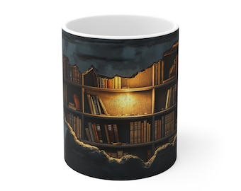 3D Effect Realistic Books Mug Book Lover Mug Cracked Mug Design Broken Wall Bookshelf Mug 11oz