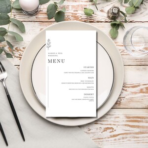 Elegancki Minimalistyczny Szablon Menu Weselnego z Menu Koktajlowym, Do Wydrukowania, Pobieranie Cyfrowe, Zrób To Sam na Wesela, Przyjęcia, Wieczory Panieńskie, Imprezy