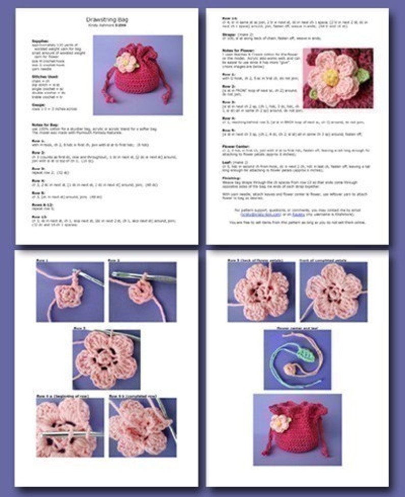 PDF Crochet Pattern Drawstring Bag / Pouch image 4