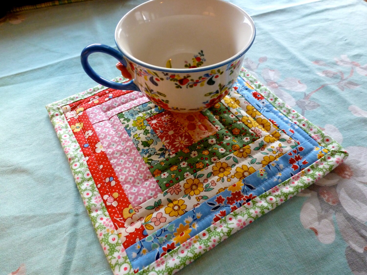 Quilted Log Cabin Mug Rug Snack Mat Etsy