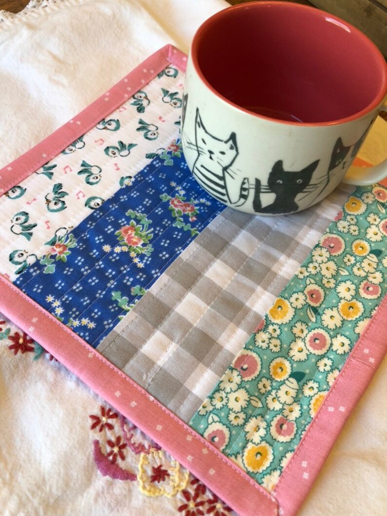 Spring Mug Rug Mug Mat Table Mat Quilted Mug Rug Bluebird Cottage Decor Farmhouse Decor Gifts