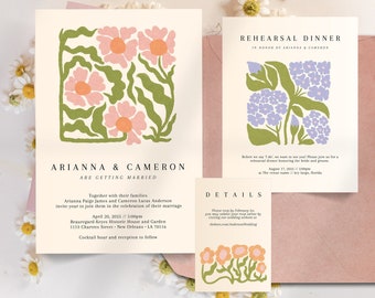 Editable Garden Wedding Invitation Template, Matisse Floral Art Canva Suite, Boho Botanical Invite, Fine Art Wedding Digital Download