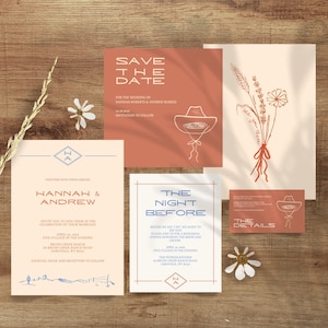 Western Wedding Invitation Template Hand Drawn Custom Printable Illustration Desert Wedding Suite Download DIY Invite Canva