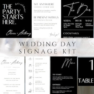 Firmar el paquete de plantillas de boda moderno minimalista blanco negro para la descarga digital personalizada de la novia DIY