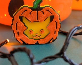 Pin de calabaza Pikachu / Arte de píxeles de Pokémon impreso en 3D