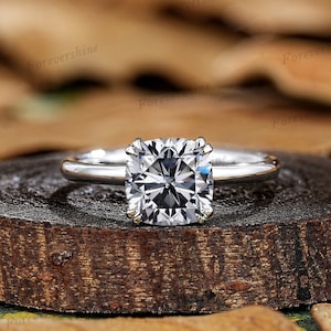 Solitaire Cushion Gray Moissanite Engagement Ring, White Gold Promise Rings For Women, Minimalist Grey Moissanite Wedding Ring Gifts For Her