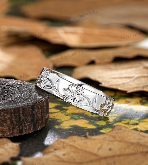 Anillo de boda para hombre con diseño de narciso, estilo vintage