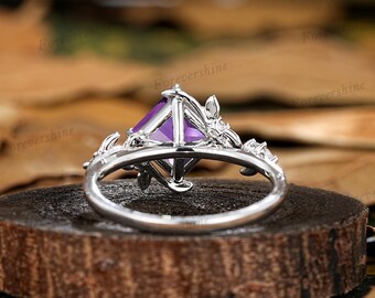 プリンセスカット パープルサファイア エンゲージリング 14K ホワイト