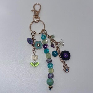 Flower Keychain Bag Charm, Y2K Charm Keychain, Eclectic Style Keychain, Charm for purse (Teal + Purple)