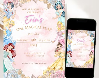 Invitation d'anniversaire de princesse, Invitation princesse, Invitation fête, Invitations princesse fille, Invitation numérique instantanée modifiable