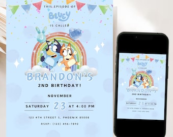 Invitación de cumpleaños para niño, invitación Bluey, invitación digital Bluey para niña, invitación para fiesta Bluey, invitación de cumpleaños para niños, invitación para niños y niñas