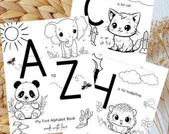 Livre de coloriage ABC - Jeu de baby shower, alternative amusante au livre d'or traditionnel | Activités de baby shower, pages imprimables et modifiables | Animaux