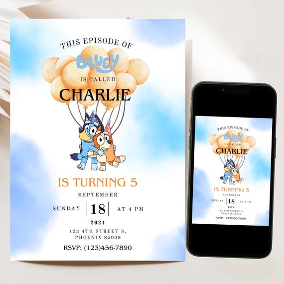 Boy Birthday Invitation, Bluey Boy Invitation, Digital Bluey Boy Invite, Bluey Party Invite, Kids Birthday Invite, Boys & Girls Invite, Blue