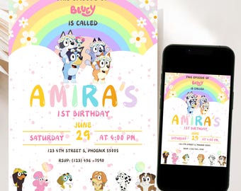 Invitación de cumpleaños para niña, invitación de Bluey y sus amigos, invitación digital de Bluey para niña, invitación para fiesta de Bluey, invitación de cumpleaños para niños, invitación para niños y niñas