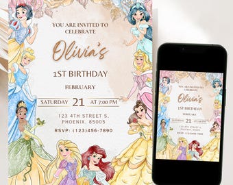 Princess Birthday Invitation, Princess Invites Princess, Party Invitation, Girl Princess Invitations, Editable Instant Digital Invitation