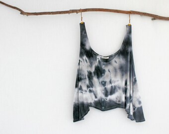 WAYFARER . shibori tie dye women's button crop tank top . size L ⎜ large . black . hippie festival boho gypsy t-shirt tank australia size 16