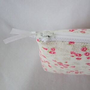 Padded Zipper Pouch 8 x 5, Makeup Bag, Cosmetic Bag, Pink Yellow White Floral, Shabby Cottage Chic Pouch Bag, image 8