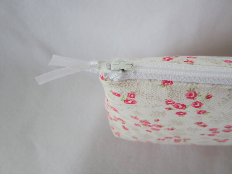 Padded Zipper Pouch 8 x 5, Makeup Bag, Cosmetic Bag, Pink Yellow White Floral, Shabby Cottage Chic Pouch Bag, image 8