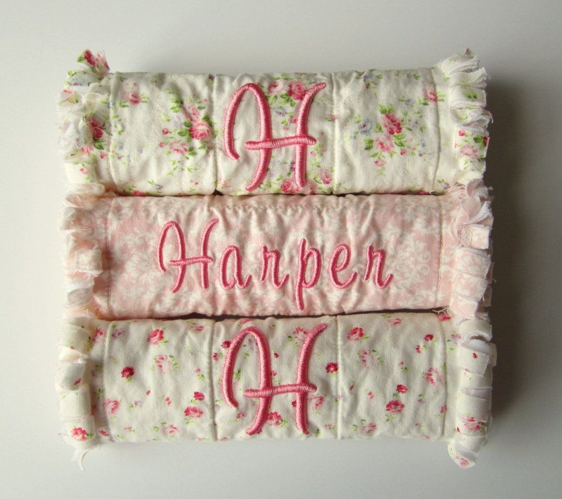 Baby Girl Quilted Burp Cloths Floral Pink Ivory Etsy