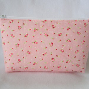 Padded Zipper Pouch 8 x 5, Makeup Bag, Cosmetic Bag, Pink Yellow White Floral, Shabby Cottage Chic Pouch Bag, image 3