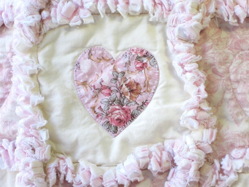 Baby Girl Quilt Shabby Roses Applique Hearts Rag Quilt Cottage Etsy
