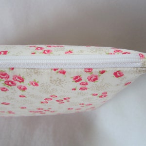 Padded Zipper Pouch 8 x 5, Makeup Bag, Cosmetic Bag, Pink Yellow White Floral, Shabby Cottage Chic Pouch Bag, image 6