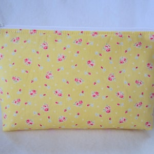 Padded Zipper Pouch 8 x 5, Makeup Bag, Cosmetic Bag, Pink Yellow White Floral, Shabby Cottage Chic Pouch Bag, image 5