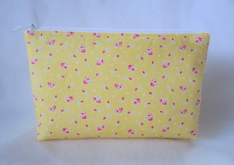 Padded Zipper Pouch 8 x 5, Makeup Bag, Cosmetic Bag, Pink Yellow White Floral, Shabby Cottage Chic Pouch Bag, image 5