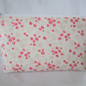 Padded Zipper Pouch 8 x 5, Makeup Bag, Cosmetic Bag, Pink Yellow White Floral, Shabby Cottage Chic Pouch Bag, image 4