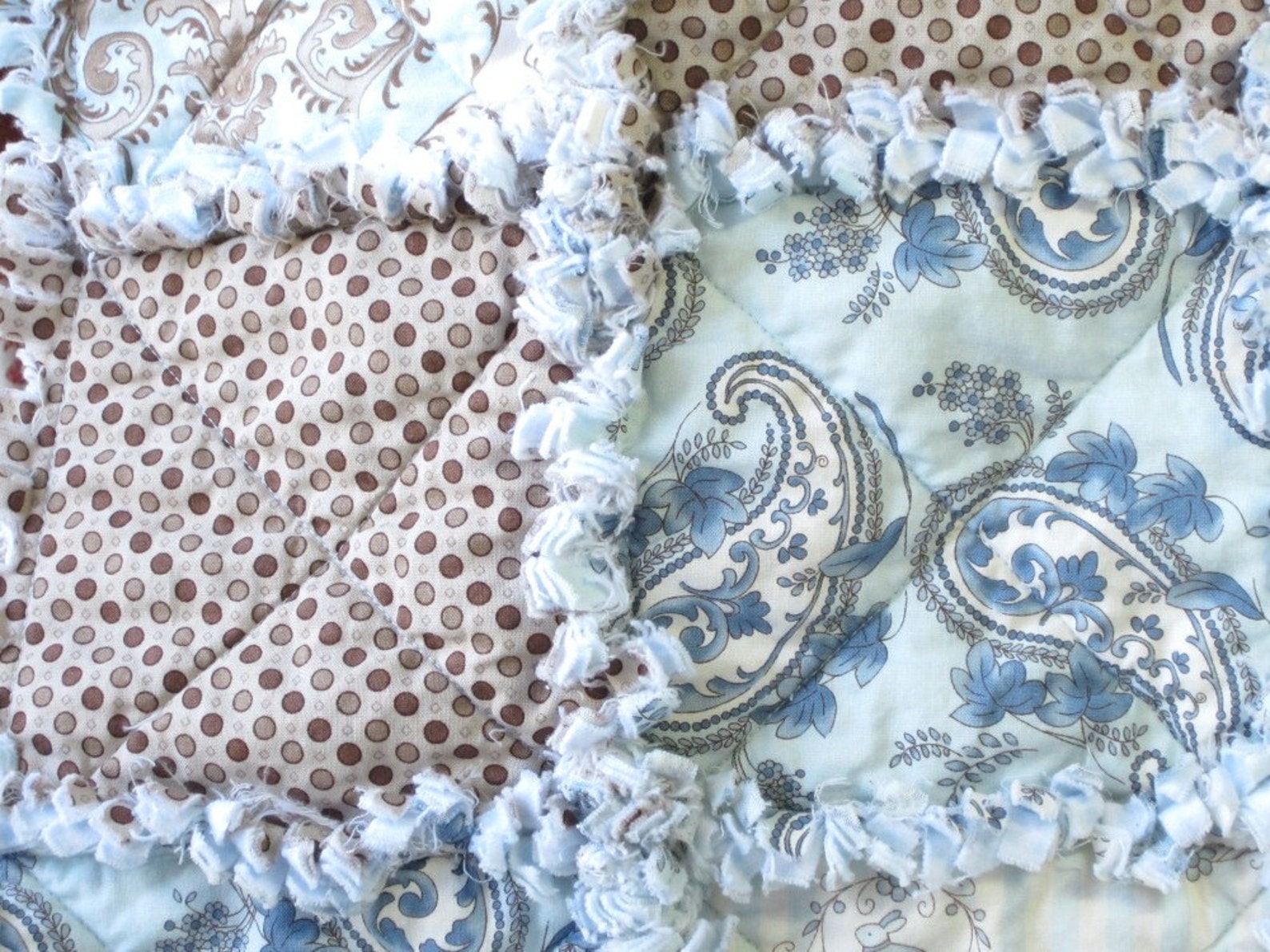 Baby Boy Rag Quilt Blue Brown Baby Quilt Blue Bunny Baby Etsy