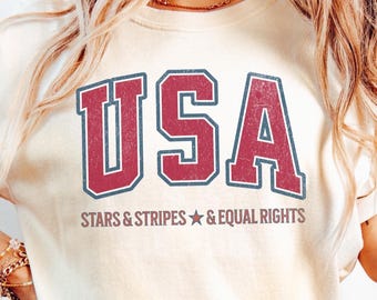 Stars And Stripes And Human Rights Shirt, 4th of July Protest T-Shirt, Stars and Stripes Graphic Tee, Red White and Blue Shirt, Anti Trump