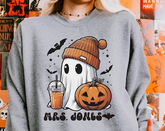 Fall Teacher Sweatshirts, New Teacher Sweatshirt Gift, Ghost Teacher Shirt, Custom Halloween Sweatshirt, Teacher Crewnecks, Cute Ghost Shirt