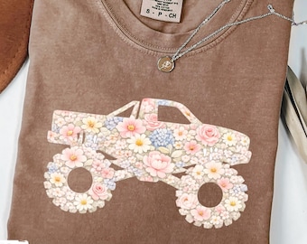 Floral Monster Truck Mom Shirt, Comfort Colors Tee, Truck Mama Gift