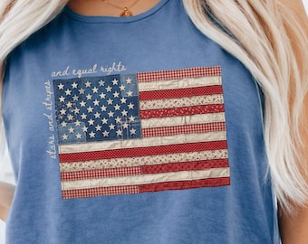 Camiseta con la bandera estadounidense y los derechos humanos, camiseta retro del 4 de julio, sudadera estadounidense liberal, regalo patriótico para mujeres, camiseta estadounidense feminista