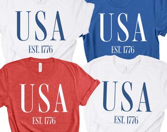 Camisetas a juego para el 4 de julio, camiseta USA Est. 1776, camisetas familiares para el 4 de julio, camisetas para niños pequeños con el logo de EE. UU., camisetas para niños con el logo de EE. UU.
