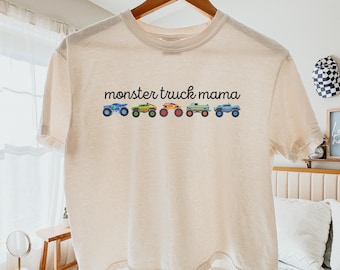 Monster Truck Mama Shirt, Cropped Mom Shirts, Mom Of Boys, Truck Shirts, Boxy Mama T-Shirts