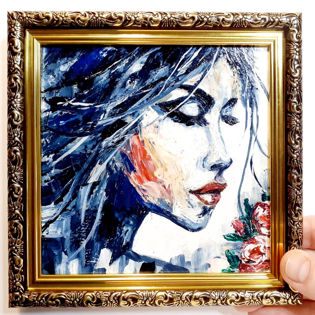 Abstract Woman Portrait Oil Painting Framed Portrait of a Girl Unique ...