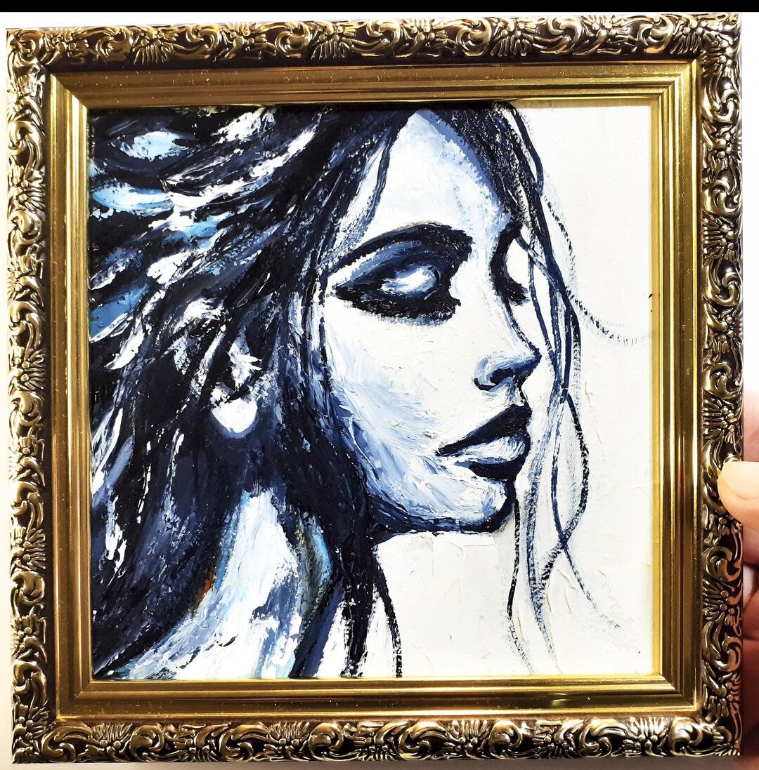 Abstract Woman Portrait Oil Painting Original Monochrome Art Black ...