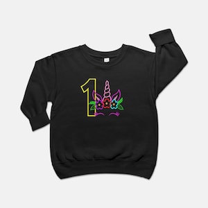 Toddler - Kids - 1 year - Birthday Sweatshirt - Trending - Unicorn Embroidered Sweatshirt - Cotton Stuff - Customized Clothing
